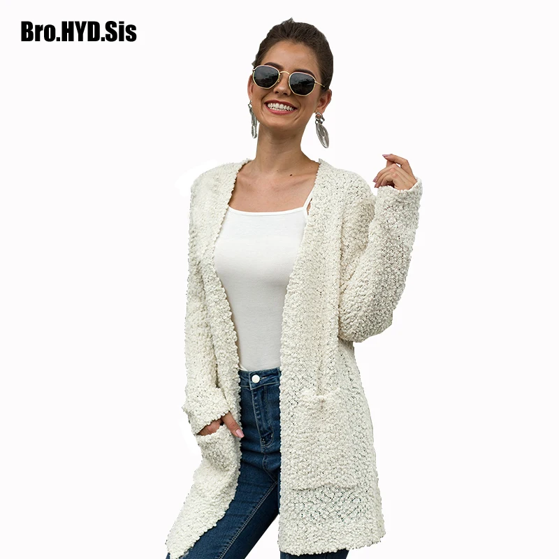 

2019 Autumn Fashion New Slouchy Women Long Cardigan Sweater with Pocket Long Sleeve Open Front V Neck Female Tops Khaki Black