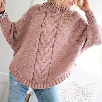 

2021 Women Knitted Turtleneck Thicken Sweater Oversized Long Sleeve Solid Black Casual Loose Basic Pullover low price Sweaters