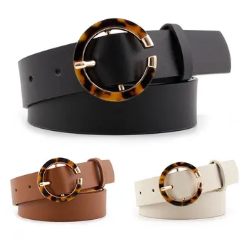 

2020 Women Belt Leopard Buckle Waist Belts Female PU Leather Vintage Black Beige Belts For Ladies Dress Gold Pin Female Belt Hot