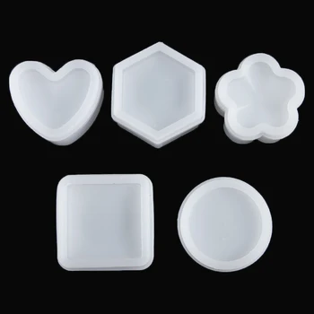 

5pcs Resin Casting Molds Silicone Flower Heart Square Shaped Mould For Jewelry Pendant Soup Handcraft Crystal Drop Gel Supplies