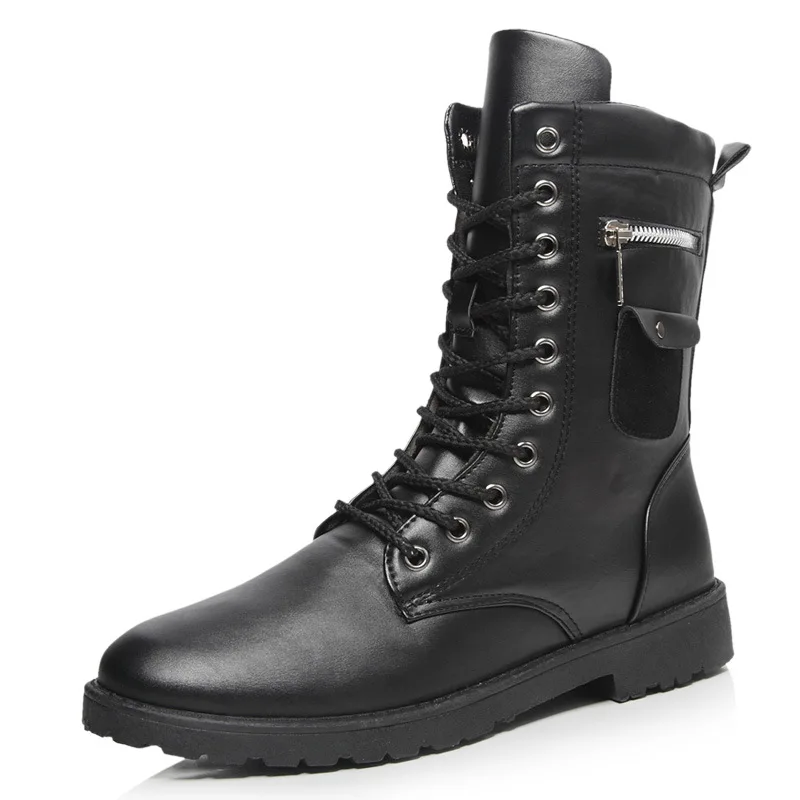 Men Chain Boots Skull Metal Buckle Lace Up Motorcycle Punk Shoes outdoor boots chelsea boots men leather boots