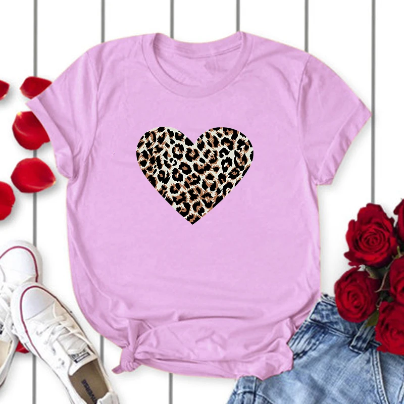 Leopard Love Heart Print Women Couple Love T Shirt Fashion Harajuku Tumblr Kawaii Tee Shirt Femme Tumblr Unisex 2020 Clothes