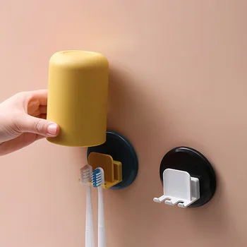 

1set No Perforated Wall Mounted Mouthwash Cup Wall Hanging Multifunction ABS/PP Toothbrush Holder Bathroom Accessories