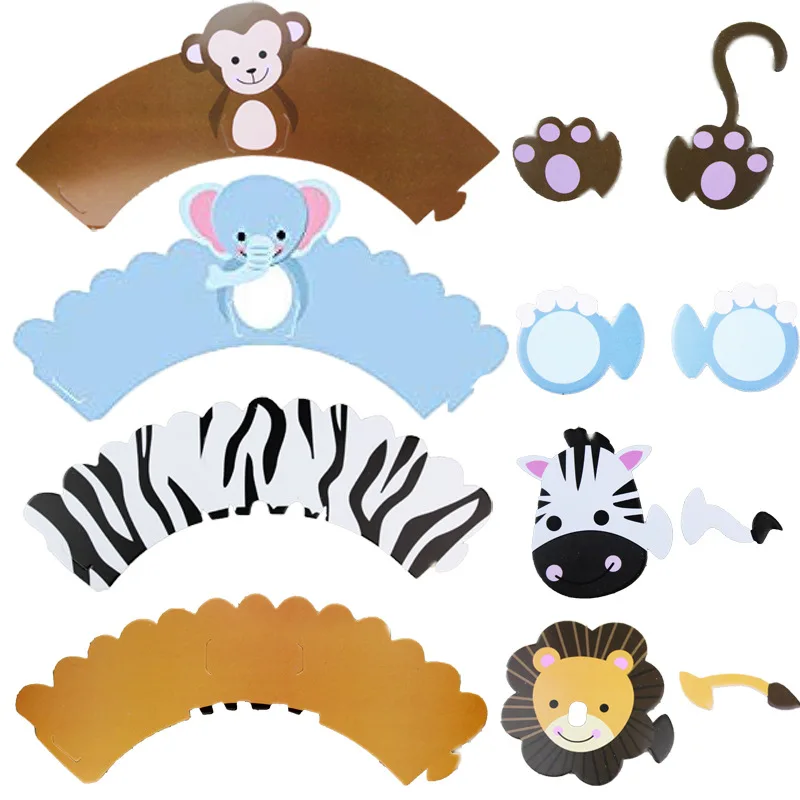 12 шт джунглей животных обертки для пирожных динозавр тема аксессуар торта кекса