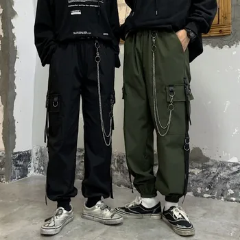 

NiceMix Korean Ankle Length Pants overalls Causal loose bf hip-hop beam trousers students Slim fit Cargo pants for men and women
