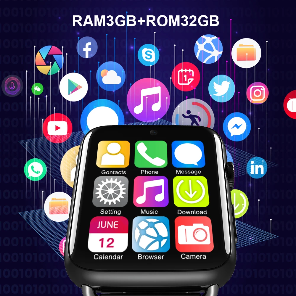 LEM10 4G Смарт-часы Android 7,1 1,88 дюймов 360*320 экран 3 ГБ+ 32 ГБ gps wifi 780 мАч большая батарея умные часы