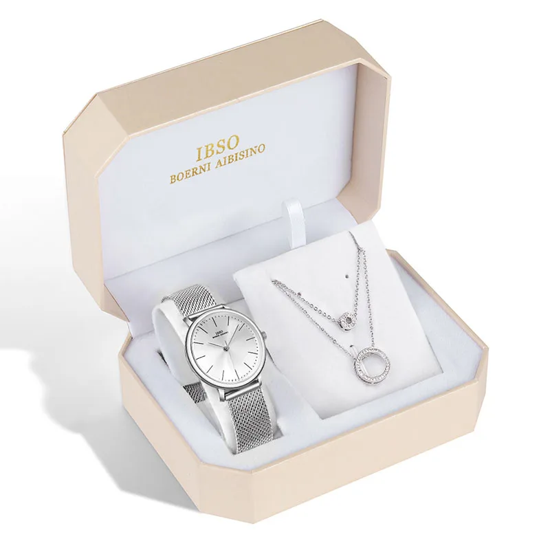 IBSO, брендовые кварцевые наручные часы, ожерелье, серьги, комбинированный набор, женские часы, наручные часы с металлическим ремешком, женские часы для подарка - Цвет: 3626