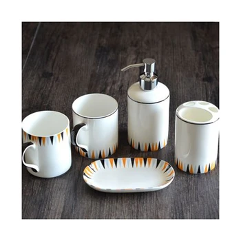 

Bathroom Geometry Figure Ceramic Five-piece Set Toilet Articles Porcelain Gargle Cup+Toothbrush Holder+Lotion Bottle+Soap Dish