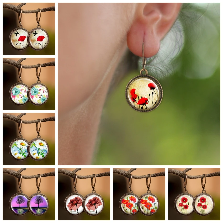 

1 Pair Flower Dangle Earring Floral Glass Art Earrings Retro Statement Long Dangle Earrings Handmade Jewelry Mother's Day Gift