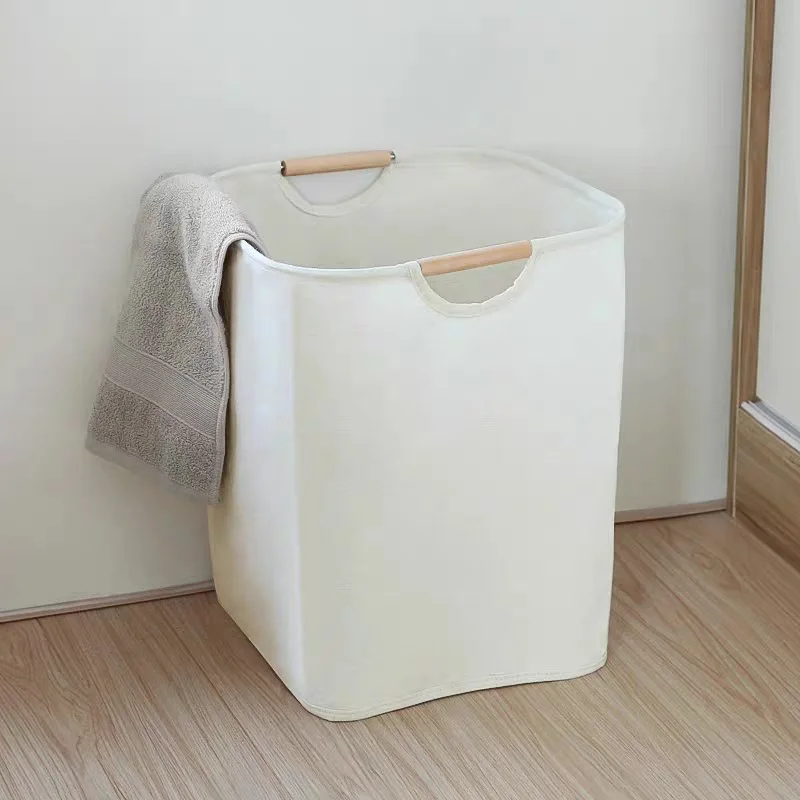 Cesta de almacenamiento de ropa sucia con mango de madera, organizador de ropa  sucia, cesto de lavandería grande plegable - AliExpress Hogar y jardín