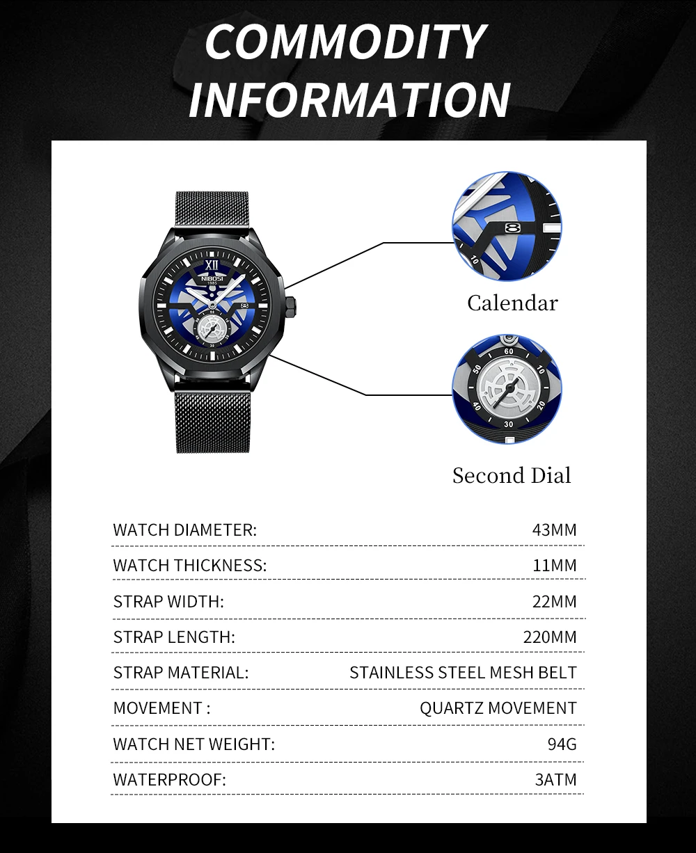 Stainless & Quartz Watch 2518 Nibosi
