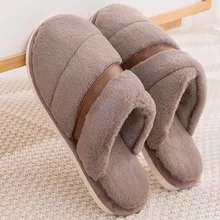 Winter Couples Cotton Slippers Solid Color Man's Flats Antiskid Plush Men's Large Size Platform Shoe Warm Zapatillas Hombre