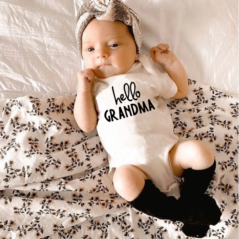 

Hello Grandma Print Baby Bodysuit Cotton Summer Newborn Baby Romper Soild Color Baby Clothes Girl Rompers Short Sleeve Outfits