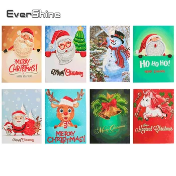 

EverShine Diamond Painting Christmas Cards Cartoon Mini Santa Claus Greeting Postcards DIY Kids Hobby Festival Greet Cards Gift