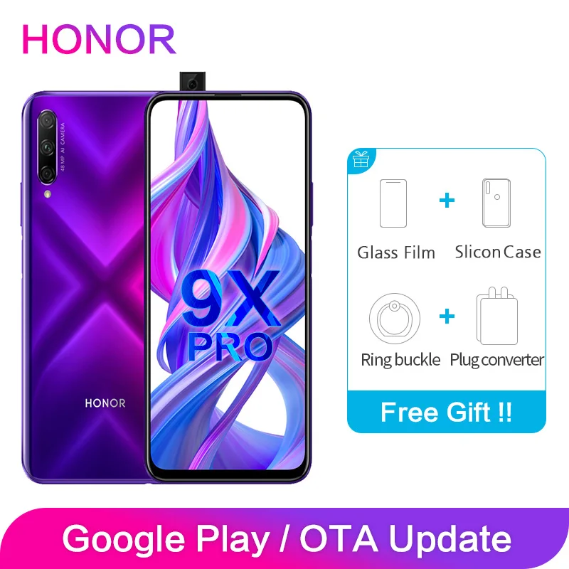 Top Honor 9X Pro Global ROM Support Google Smartphone 8GB 256GB 6.59 inch Full Screen 8MP 3 Cameras GPU Kirin 810 Octa Core Phone 1