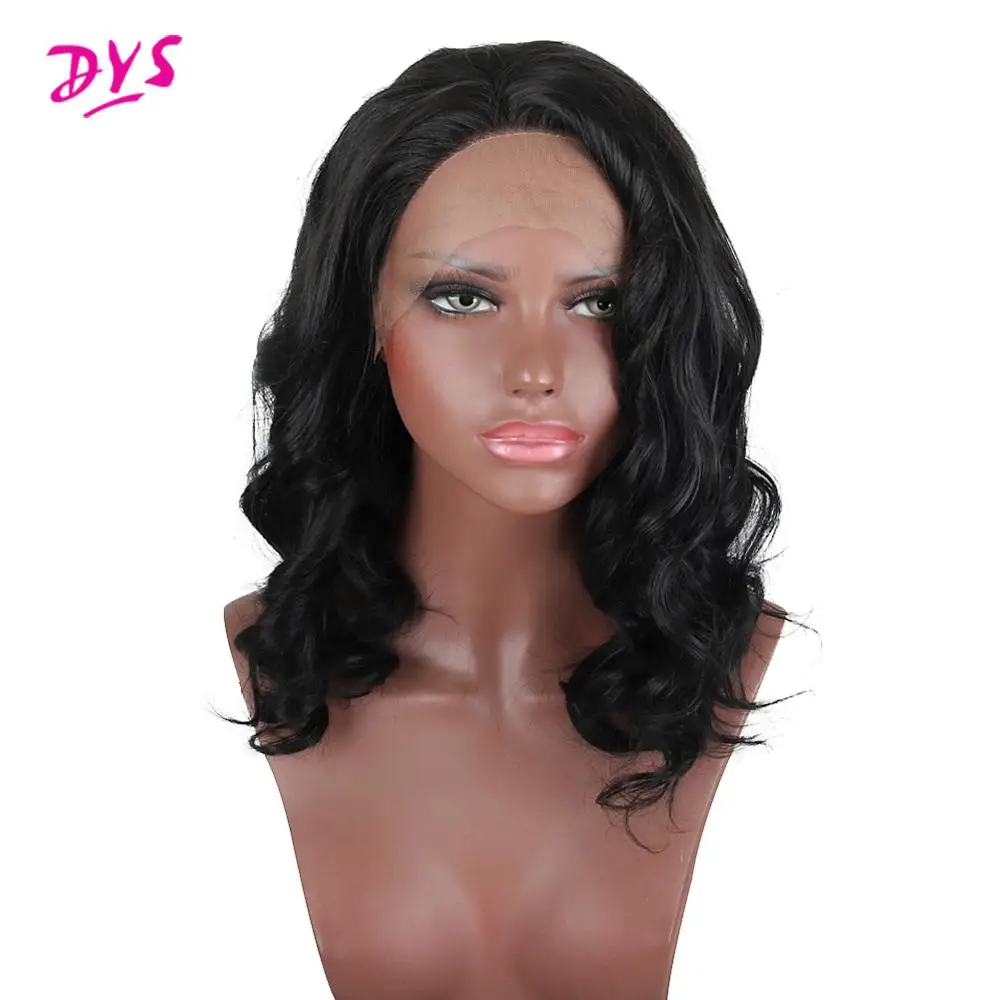 

Deyngs Natural Black Short Body Synthetic Wigs 13x3.6 Lace Front Wigs 14 Inchs for African American Women Fiber High Temperature