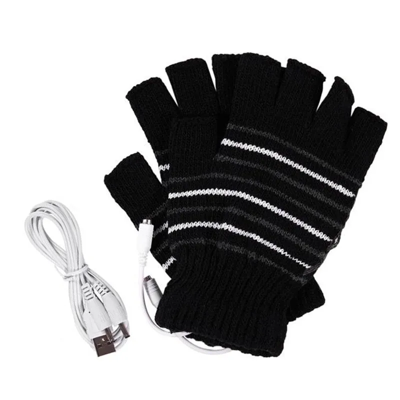 Practical Winter USB Electric Heating Thermal Gloves Half Finger Mountain Bike Bicycle Cycling Gloves Durable Sports Gloves
