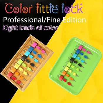 

Montessori teaching aids color small locks learn to unlock games children early teach Mont key lock sensory toys