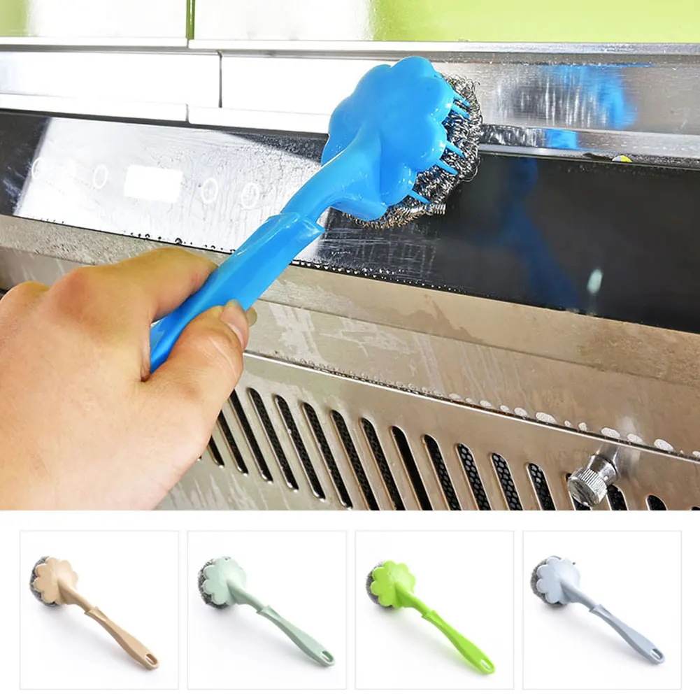 4Pcs Pan Brush Handhold Hanging Durable Dish Cleaning Tool Practical Anti-wear Cleaner Steel Wool Long Handle Kitchen Supplies