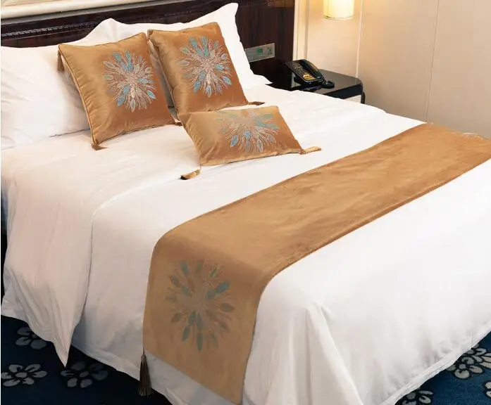 Цветочные дизайнерские покрывала 45 см ширина кровать бегун роскошное покрывало декоративная наволочка полиэстер для домашнего использования в отеле - Цвет: 1 Jin se