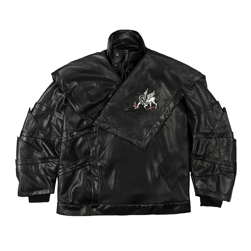 

Wookong 2019 autumn/winter new in unisex jacket leather tide beast Baize embroidery reloading men biker jacket