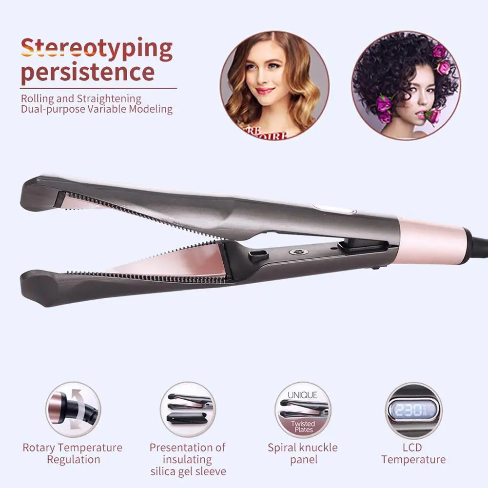 

2-in-1 Button Curler Rotating Thermostat Roll Straightener Ceramic Spiral Curling Iron Professional Wet Dry Flat Curling Iron Ha