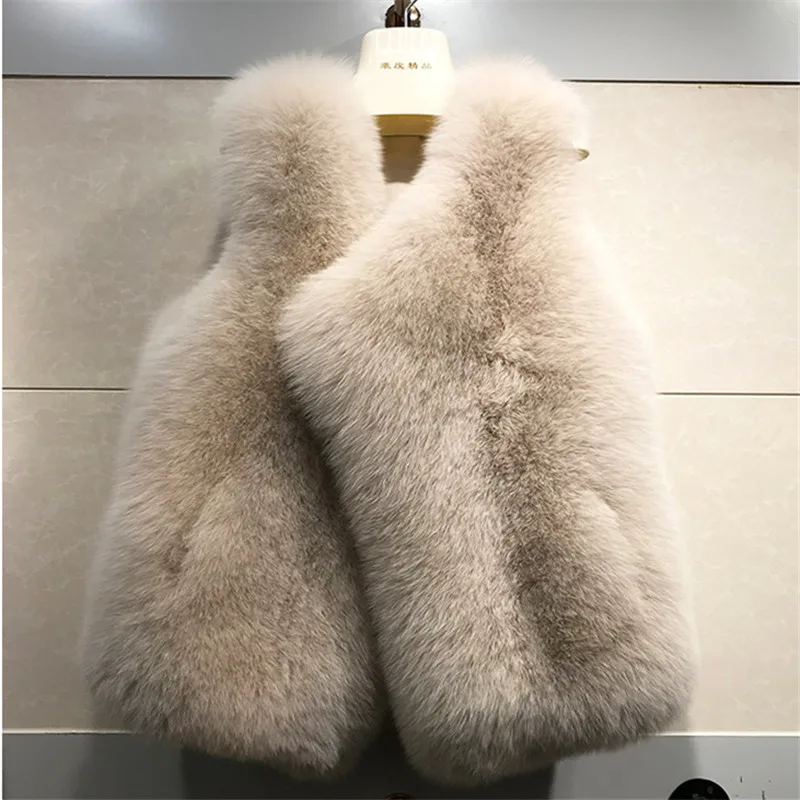 Autumn Winter Women's Genuine Real Whole skin Fox Fur Vest Lady Slim Waistcoat Gilet