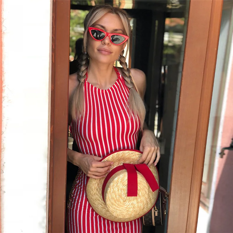 

Summer Women Sexy sleeveless Back Lace Dress White And Red Striped Dresses 2019 New Casual Elegant Slim Women Dress