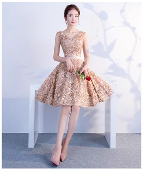 

BGW 31719ht Sexy V Neck A Line Lace Homecoming Dresses Sleeveless Zipper Back Knee Length 2020 New Three Colors Girl Party Gown