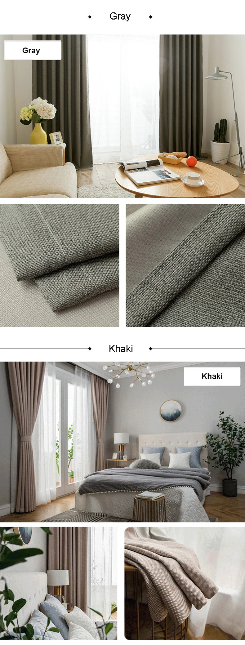 NORNE Modern Style Solid Color Cotton and Linen Thermal Insulated Curtains Blackout Curtain Drape For Living Room Brdroom Window