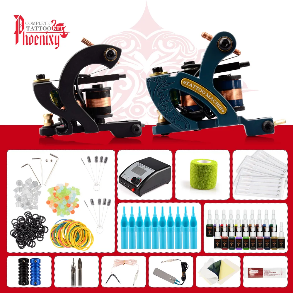 

Complete Two Machines Gun Tattoo Kits and Accessories 6/10/20 Colors Tattoo Ink Set Body Art Tattoo Permanent Tattoo Kit Set