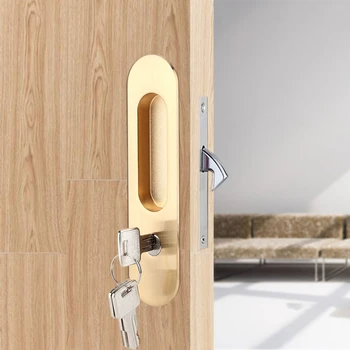

Sliding Door Lock Handle Anti-theft with Keys for Barn Wood Furniture Hardware Silver/Gold