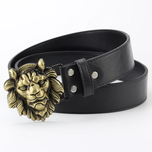 Lion Роскошные брендовые ремни для мужчин и женщин, модная металлическая Львиная головка с пряжкой, высокое качество, известный бренд, дизайнерские ремни на талию - Цвет: Gold Black