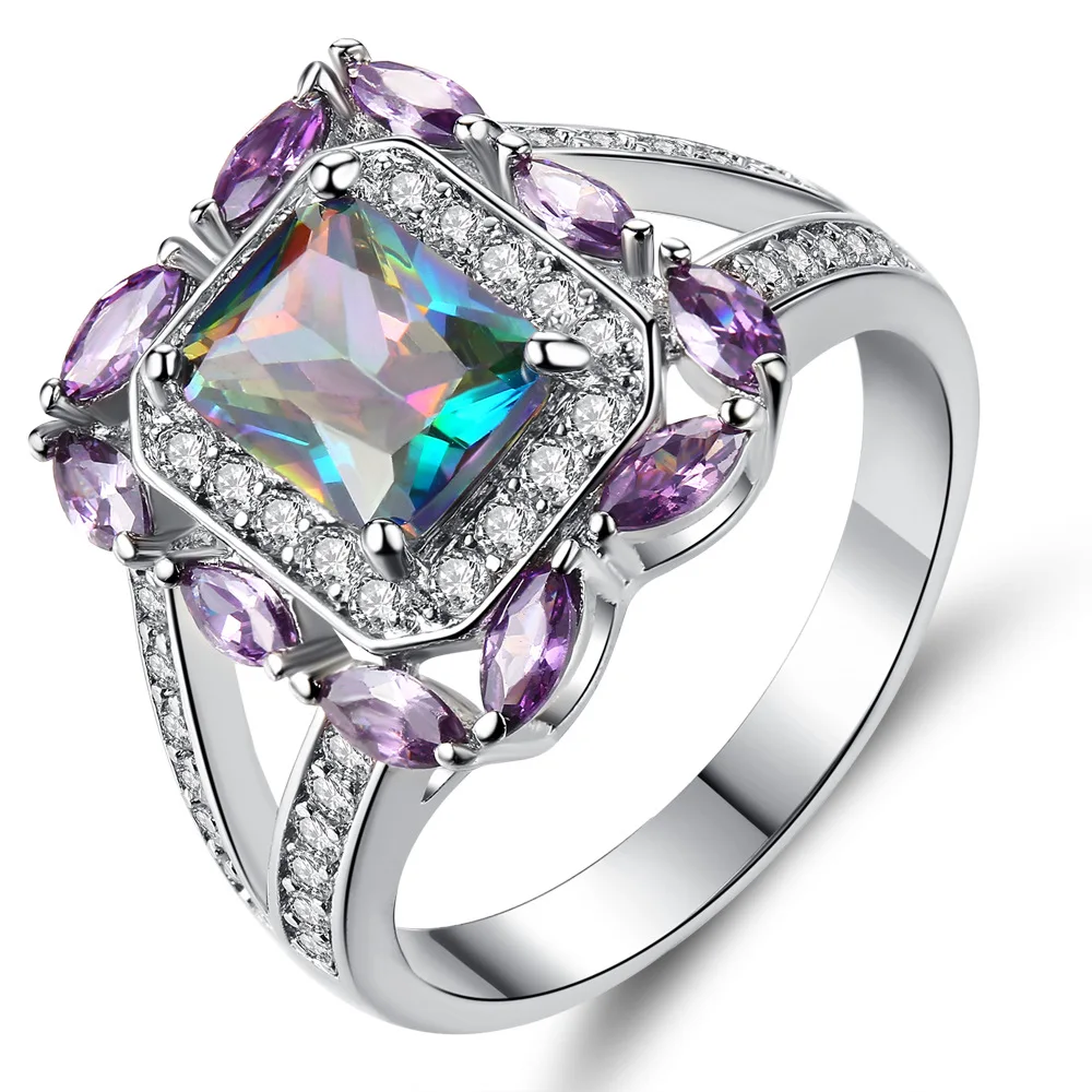 

TTR Seven-color square diamond ring Foreign trade fashion color diamond square couple ring
