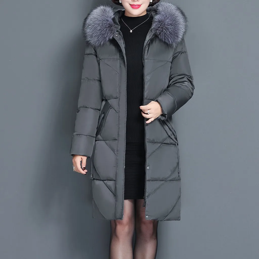 Модная Толстая парка, женская зимняя теплая верхняя одежда, пальто на молнии с меховым воротником, тонкая куртка с хлопковой подкладкой размера плюс, пальто для женщин F916