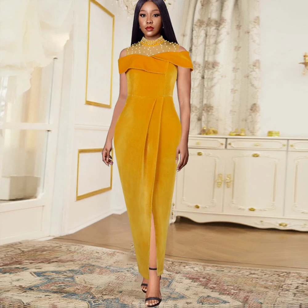 Women Yellow Velvet Party Home Coming 