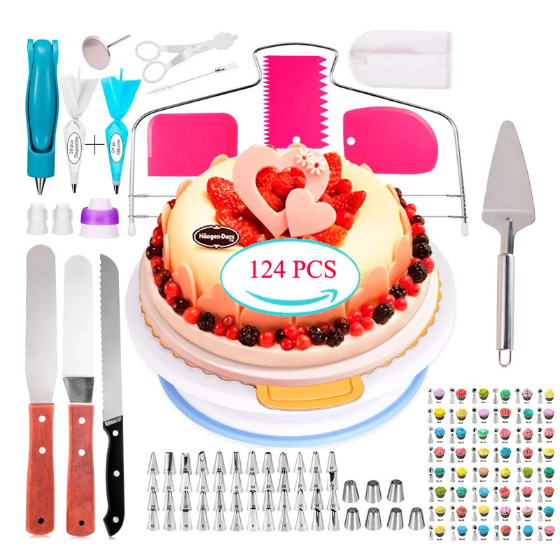 SHENHONG 124 Pcs Cupcake Baking Tools Icing Piping Tip Cake Decorating Supplies Confectionery Pastry Bag Russian Dessert Nozzles