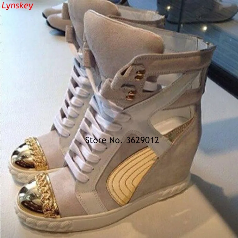 

Women Ankle Boots Wedges Round Toe Platform Autumn Female High Heel Height Increasing Shoes Ladies Fashion Casual Booties
