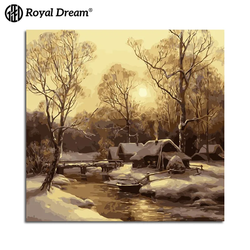 

Cross Border a Generation of Fat DIY Digital Oil Painting Scenery Oil Painting Living Room Decorative Painting Winter Morning Ha