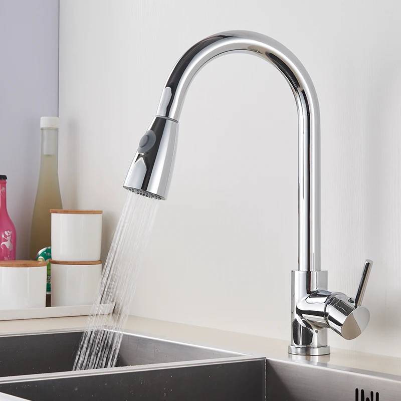  Quyanre RU Shipment Chrome Nickel Pull Out Kitchen Faucet With 2-way Sprayer 360 Rotation Single Ha - 32864316552