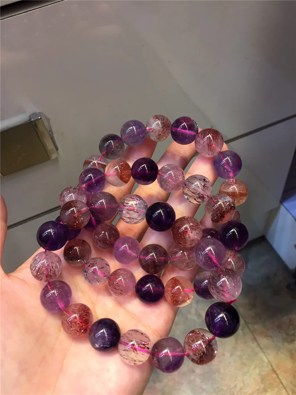 13 мм натуральный Lepidocrocite Рутиловый Кварц Браслет Супер 7 камень женщины мужчины целебные круглые бусины браслеты AAAAA сертификат