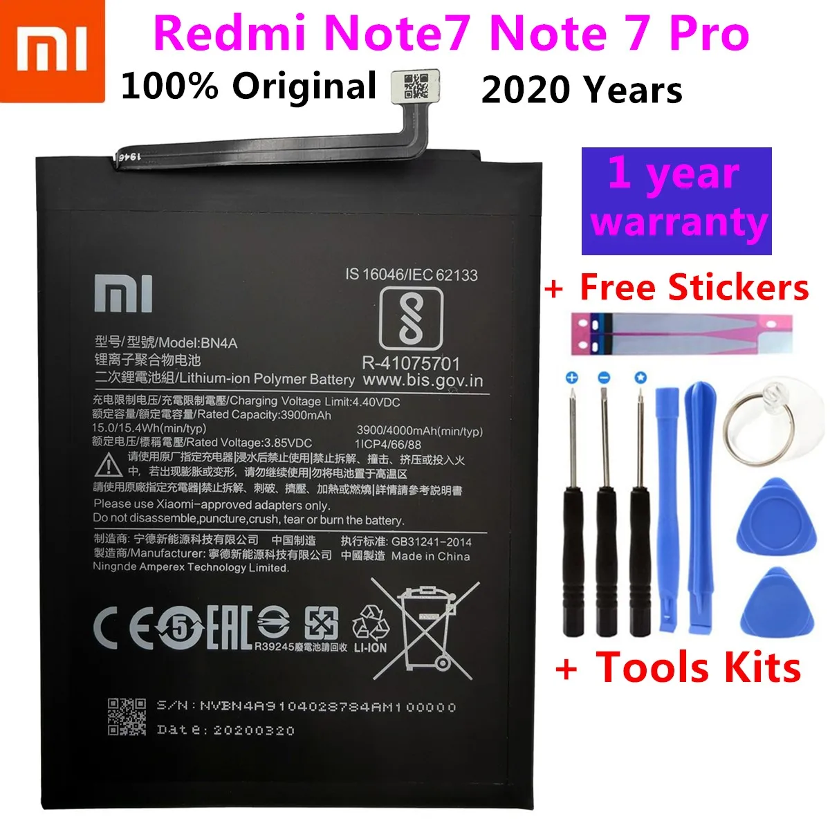 100% Оригинальный запасной аккумулятор для Xiaomi Redmi Note7 Note 7 Pro M1901F7C BN4A телефона 4000 мАч