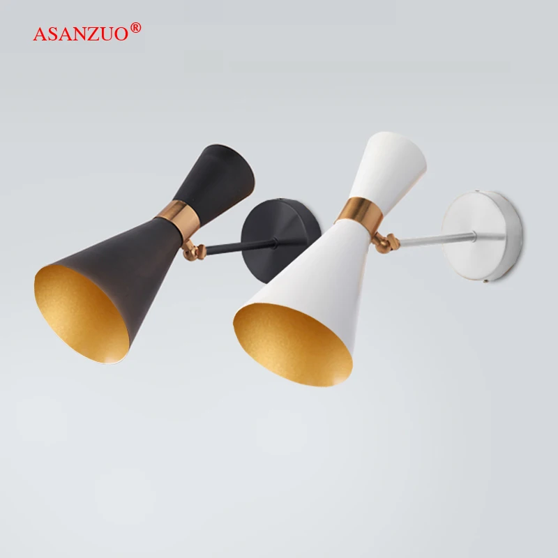 

Оптовая продажа, скандинавские светильники, модные дизайнерские черные/белые железные прикроватные настенные лампы для столовой, спальни