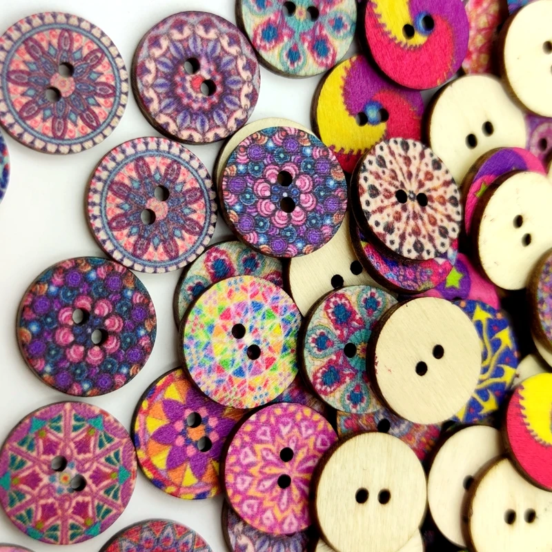 Description Picture 6 of item100Pcs Multicolor Retro Pattern Wooden Buttons For Handwork Sewing Scrapbook DIY Crafts Clothing Accessories Gift Card Decor