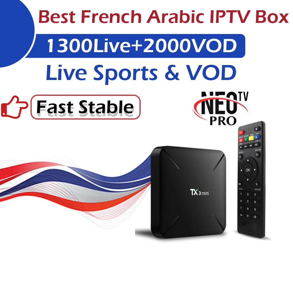 TX3Mini Android tv Box+ арабский французский IP tv 1200Live+ 2000VOD 1G/8G 2G/16G Wifi 4K Smart IP tv Box Европа Francais IP tv Neo tv Pro