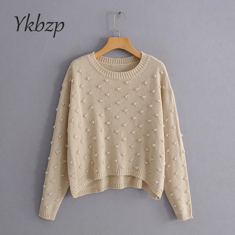 

Casual ladies 2019 Autumn winter Hairball knit Khaki sweater Loose o-neck pullover jumper women sweaters