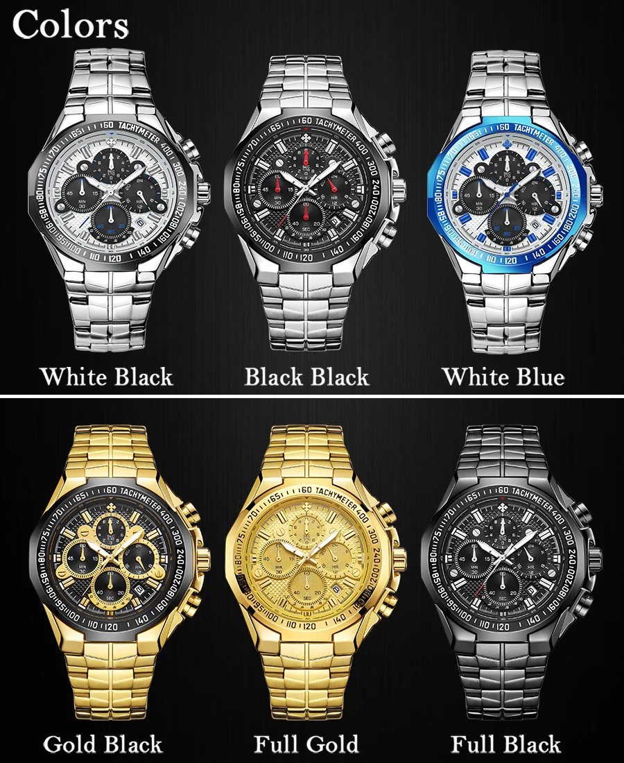 2021 WWOOR Men's Watch Top Brand Luxury Black Wrist watch Fashion Sports Chronograph steel Quartz Men Watches Relogio Masculino