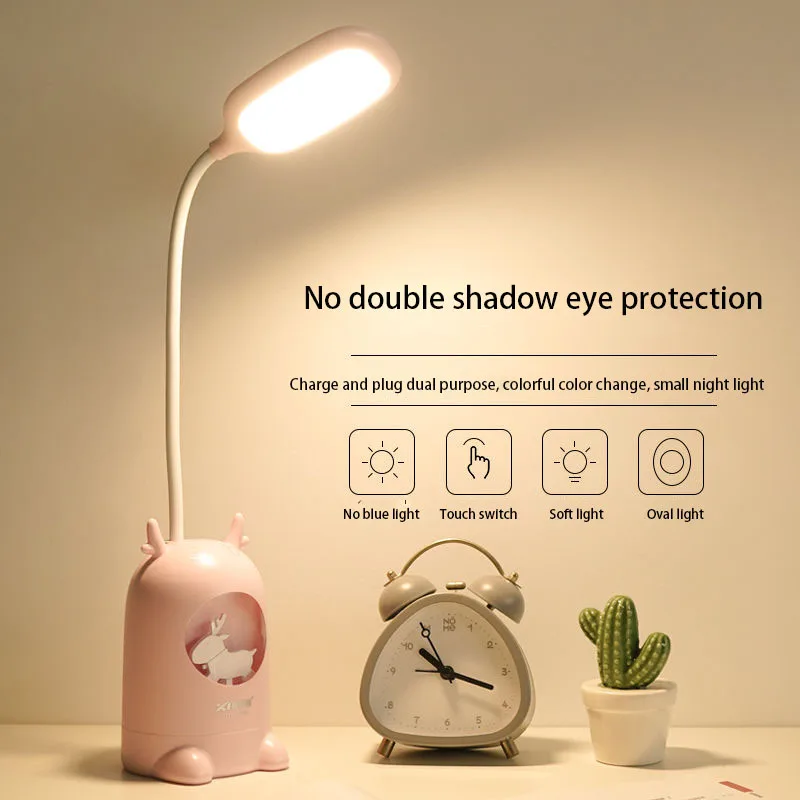 

LED Small Table Lamp Eye Protection Desk Student Charging Plug-in Dual-Purpose Learning Ins Bedroom Bedside Typhoon