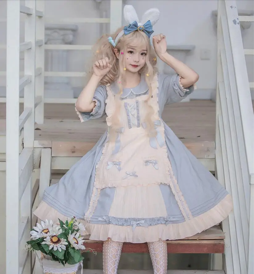 

Kawaii girl gothic lolita op loli cos Princess daily sweet lolita dress vintage lace bowknot peter pan collar victorian dress