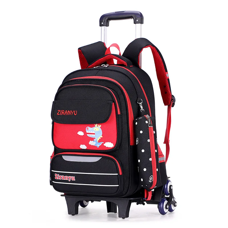 6 wheel black Removable Children School Bags with 2/3 Wheels for boys Girls Trolley school Backpacks Kids Wheeled Bag kids Rolling Schoolbags - Цвет: 6 wheel black